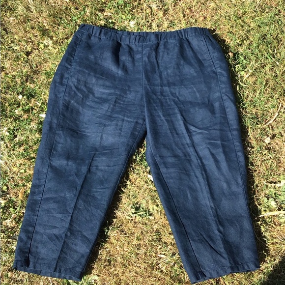 J. Jill Love Linen Women’s Navy 100% Linen Boho Beachy Wide Leg Crop Pants Sz L - Picture 2 of 7